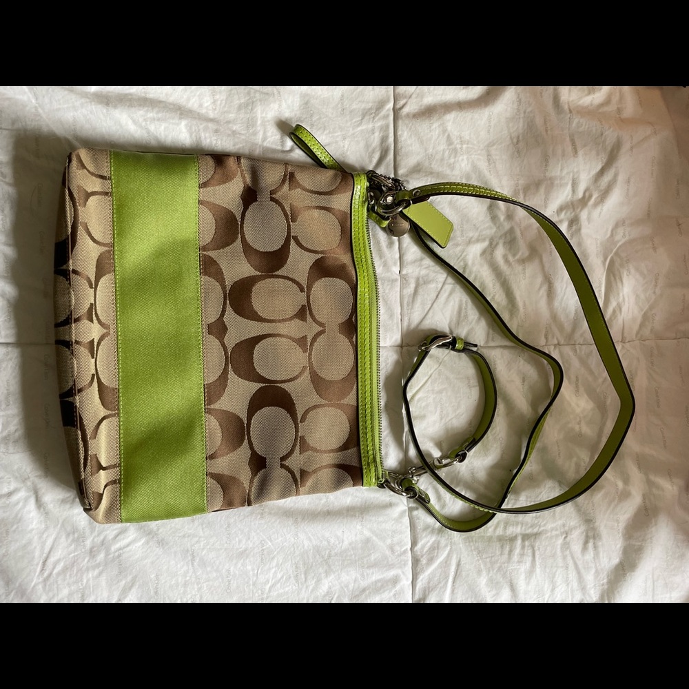 Green & tan coach bag